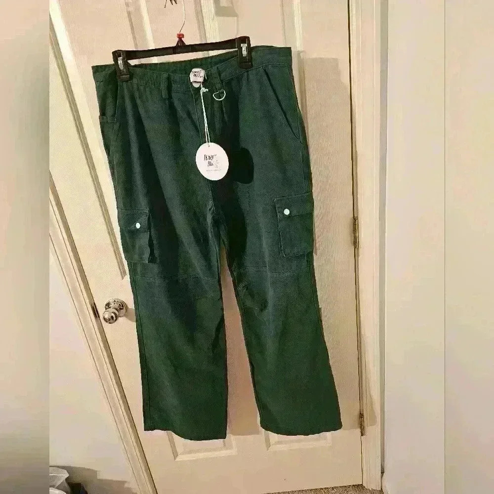 Princess Polly NWT Paige Mid Rise Cargo Jeans Denim Green Size 10